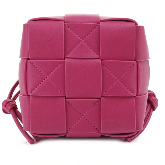 Luxe Vegan Leather Woven Adjustable Straps Snap Button Closure Crossbody - Picture 5 of 6